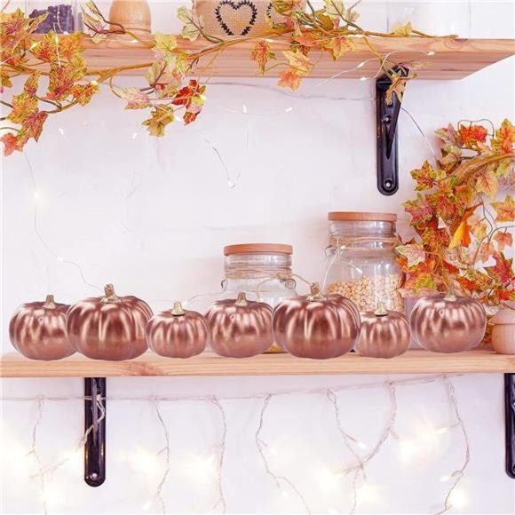 12Pcs Small Artificial Rose Gold Pumpkins Decorative Fall Pumpkins Foam Pumpkins - Picture 3 of 7